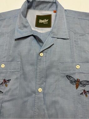 Howler Bros Mens XL  Guayabera Button Down Shirt Moths  Embroidered Pockets